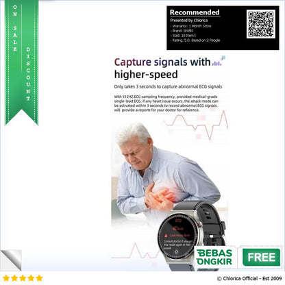 SKMEI Smartwatch Medical Grade ECG Heart Rate Blood Oxygen G08