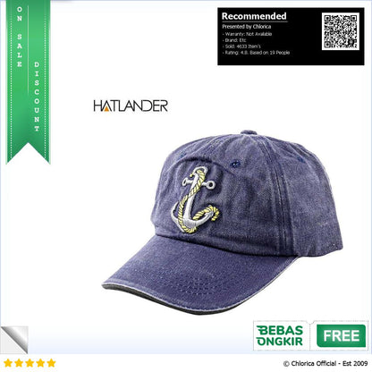 HATLANDER Topi Baseball Cap Bordir 3D Anchor Washed Style SBC56