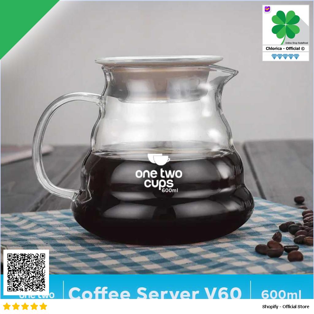 One Two Cups Coffee Server V60 Drip Pour Over Borosilicate Glass SE101