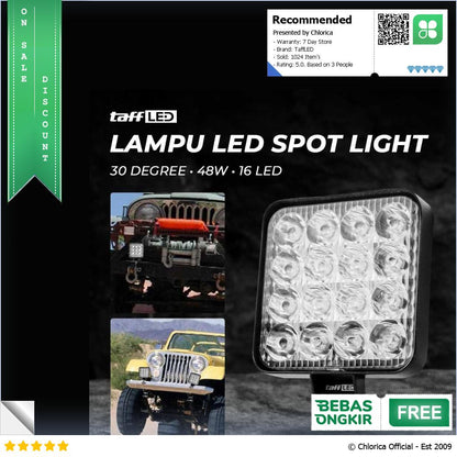 TaffLED Lampu Sorot Tembak Mobil LED Floodlight IP68 Cool White 48W D841