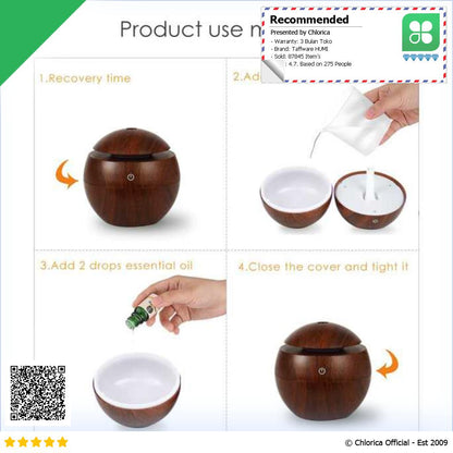 Taffware HUMI Air Humidifier Aromatherapy Oil Diffuser Wood 130ml H41