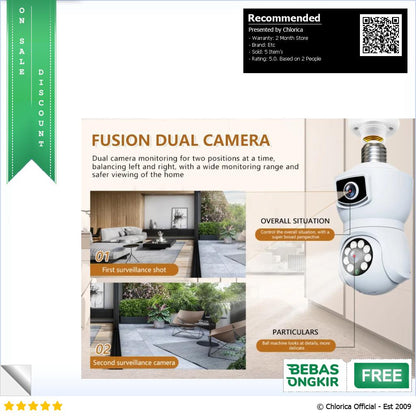 V380 Pro Kamera CCTV Bohlam Dual Lens WiFi IP Camera E27 1080P E9