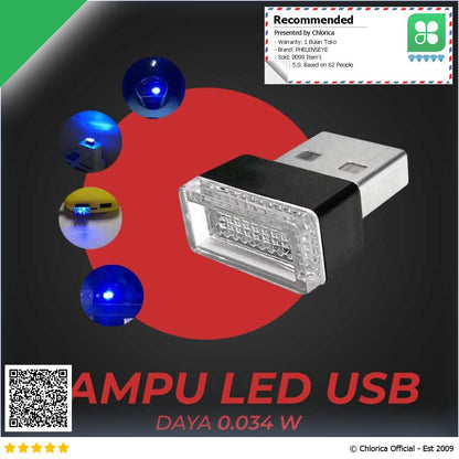 PHELENSEYE Lampu LED USB Mobil Dekorasi Interior 5V 0.034W TY203