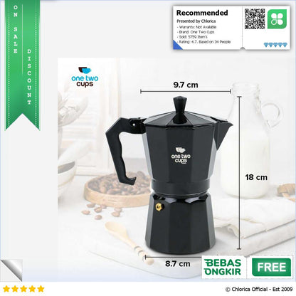 One Two Cups Teko Kopi Moka Pot Espresso Coffee Maker Stovetop Filter MX001