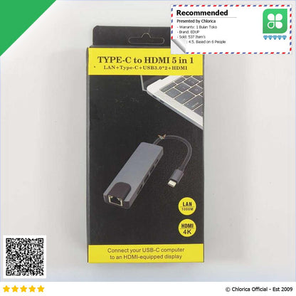 EDUP USB Type C Hub 5 in 1 LAN HDMI Pass Through Charging YC 206