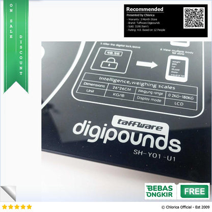 Taffware Digipounds Timbangan Badan Bluetooth Digital Scale 180kg SH Y01 U1