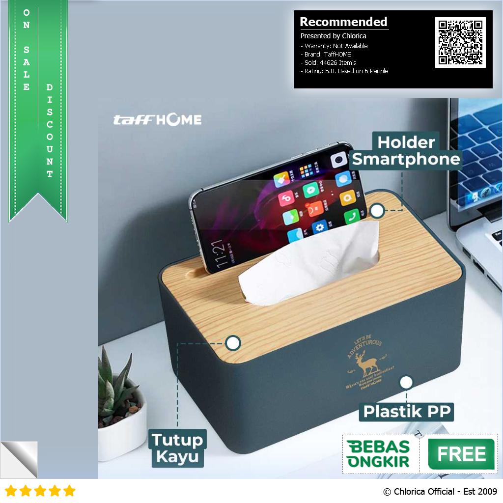 TaffHOME Kotak Tisu Kayu Tissue Box dengan Holder Smartphone ZJ008