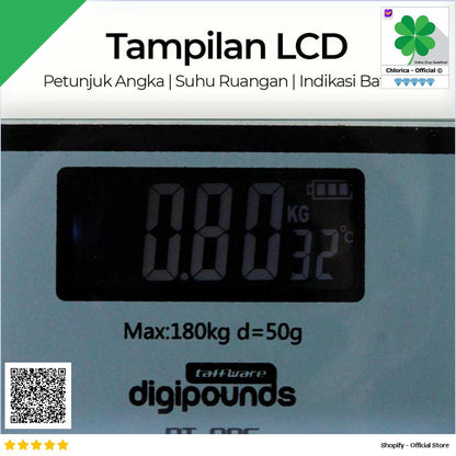 Taffware Digipounds Timbangan Badan Digital Kaca Akurat 180kg BT 986