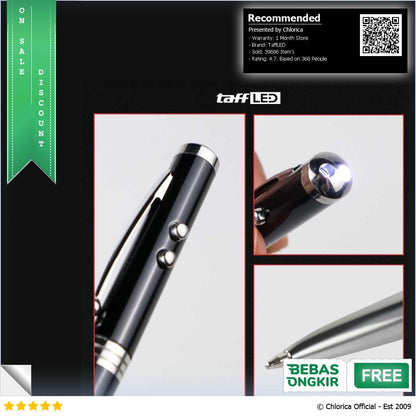 TaffLED Pulpen 4 in 1 Senter Laser Pointer Pen dan Stylus Tinta Hitam T0054