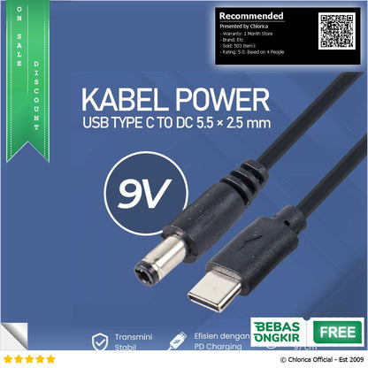 OOTDTY Kabel Power USB Type C to DC 5.5x2.5mm PD Charger Router CCTV PA12M