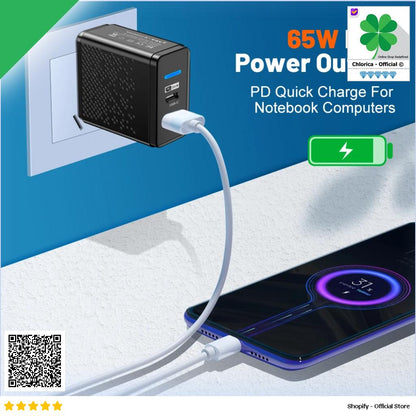 Aubess Kepala Charger Fast Charging Universal Dual Port QC3.0 PD 65W GAN001