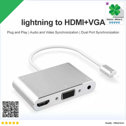 Adaptor Konverter Video Lightning to HDMI VGA with Audio Port 7585