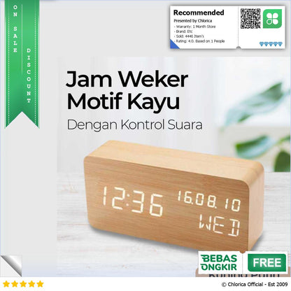 Lovin Jam Weker Alarm Digital Kayu Clock Temperatur Voice Control TX602