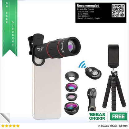 APEXEL 4 in 1 Lensa Kamera Fisheye Macro Wide Telephoto Tripod Shutter APL T18XBZJ5