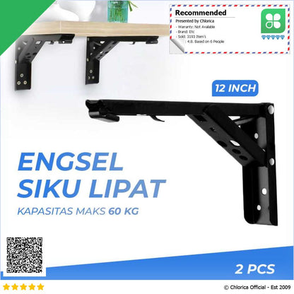 XIDA Bracket Siku Rak Dinding Penyangga Stainless Steel 60kg 2 PCS NED 6112