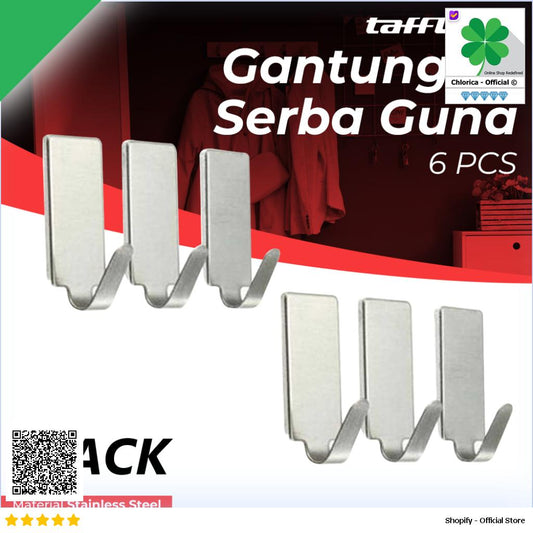 Taffware Gantungan Dinding Tempel Adhesive Stainless Steel 6 PCS DWC13F