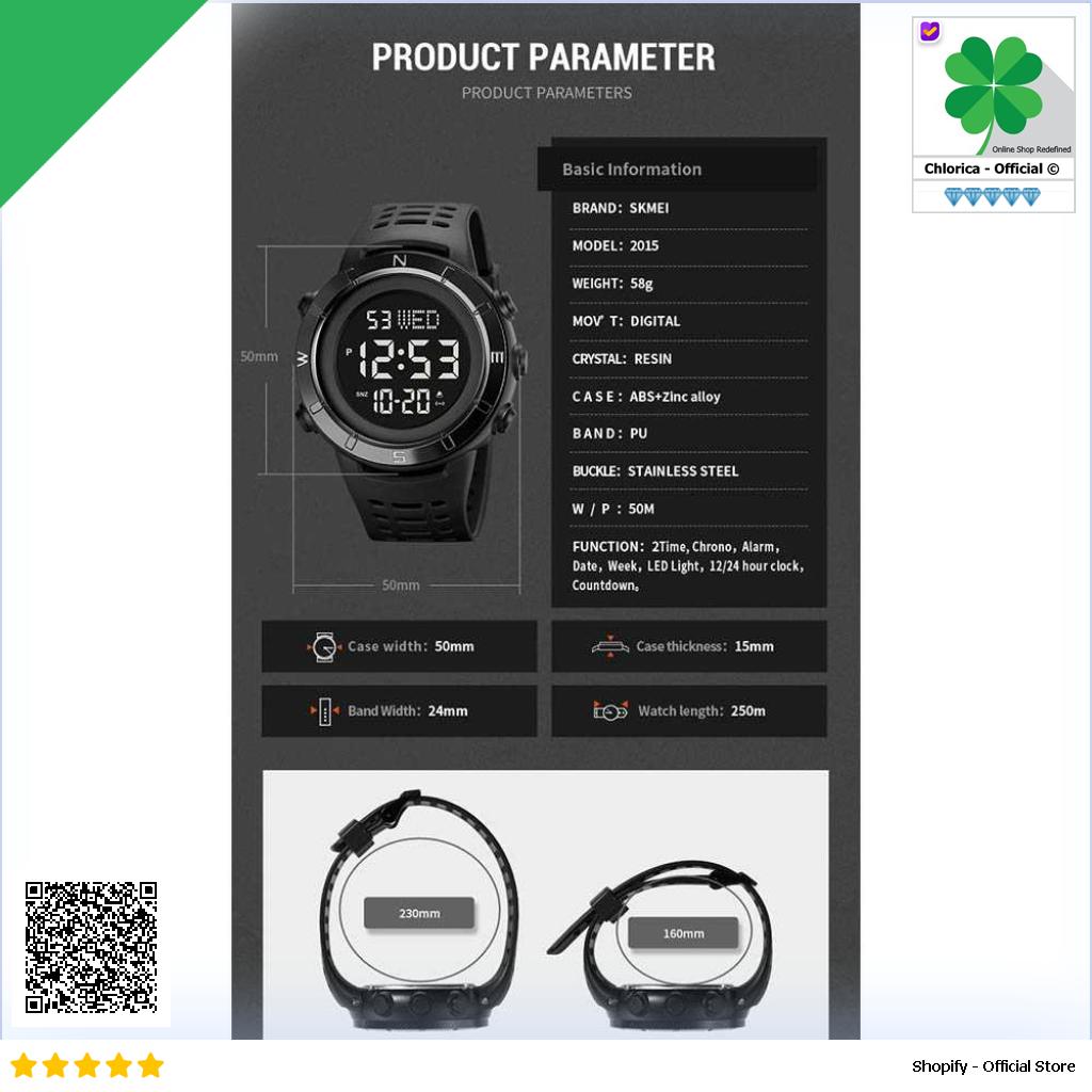 SKMEI Jam Tangan Pria Digital Sport Watch Alarm Waterproof LED Light 2015