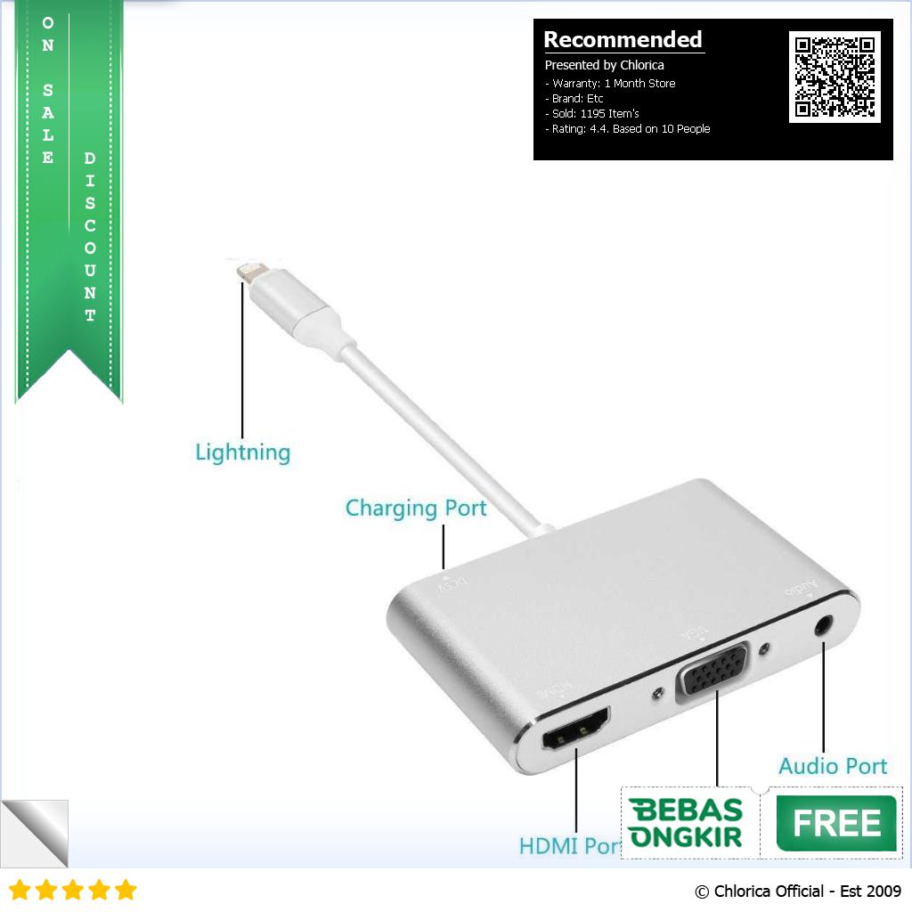 Adaptor Konverter Video Lightning to HDMI VGA with Audio Port 7585