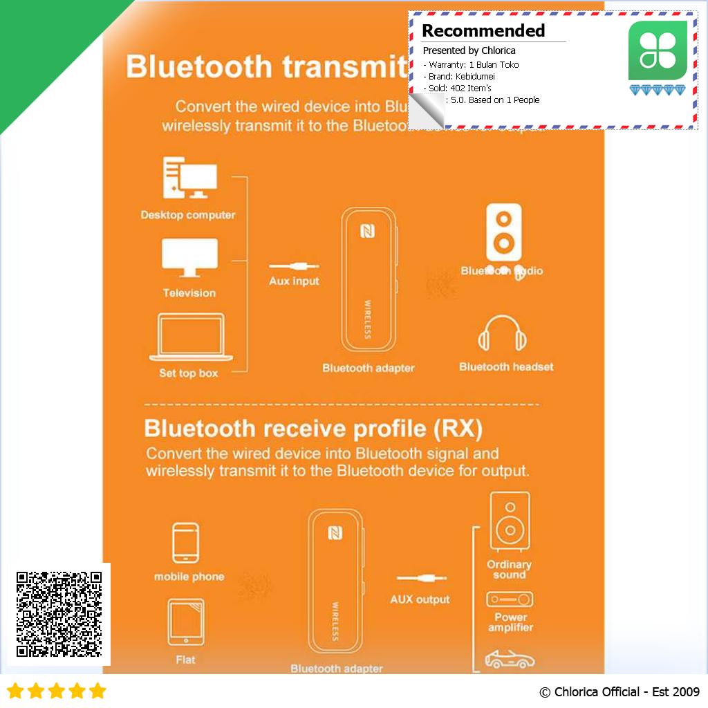 Kebidumei Bluetooth 5.1 Transmitter Receiver Adapter Audio NFC 3.5mm T40