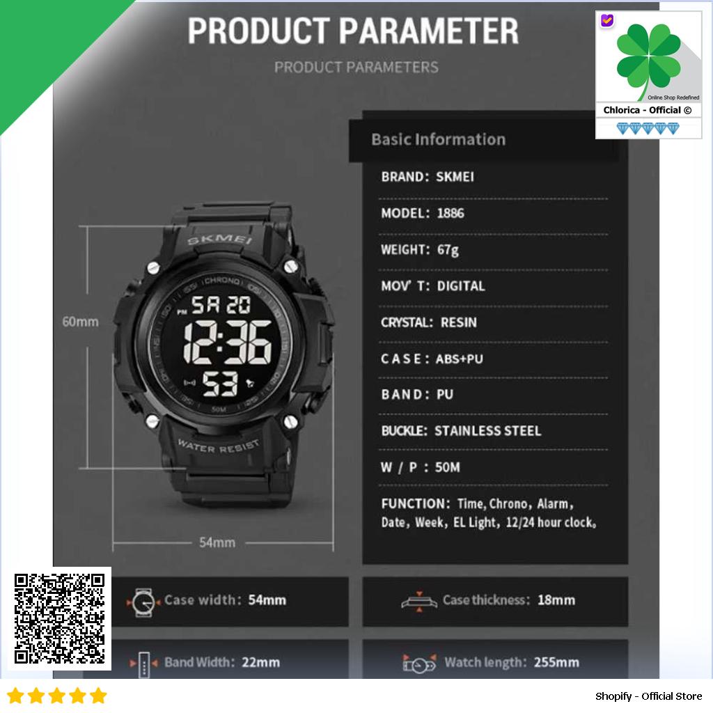 SKMEI Jam Tangan Pria Digital Sport Watch Alarm Waterproof EL Light 1886