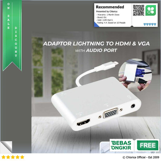 Adaptor Konverter Video Lightning to HDMI VGA with Audio Port 7585