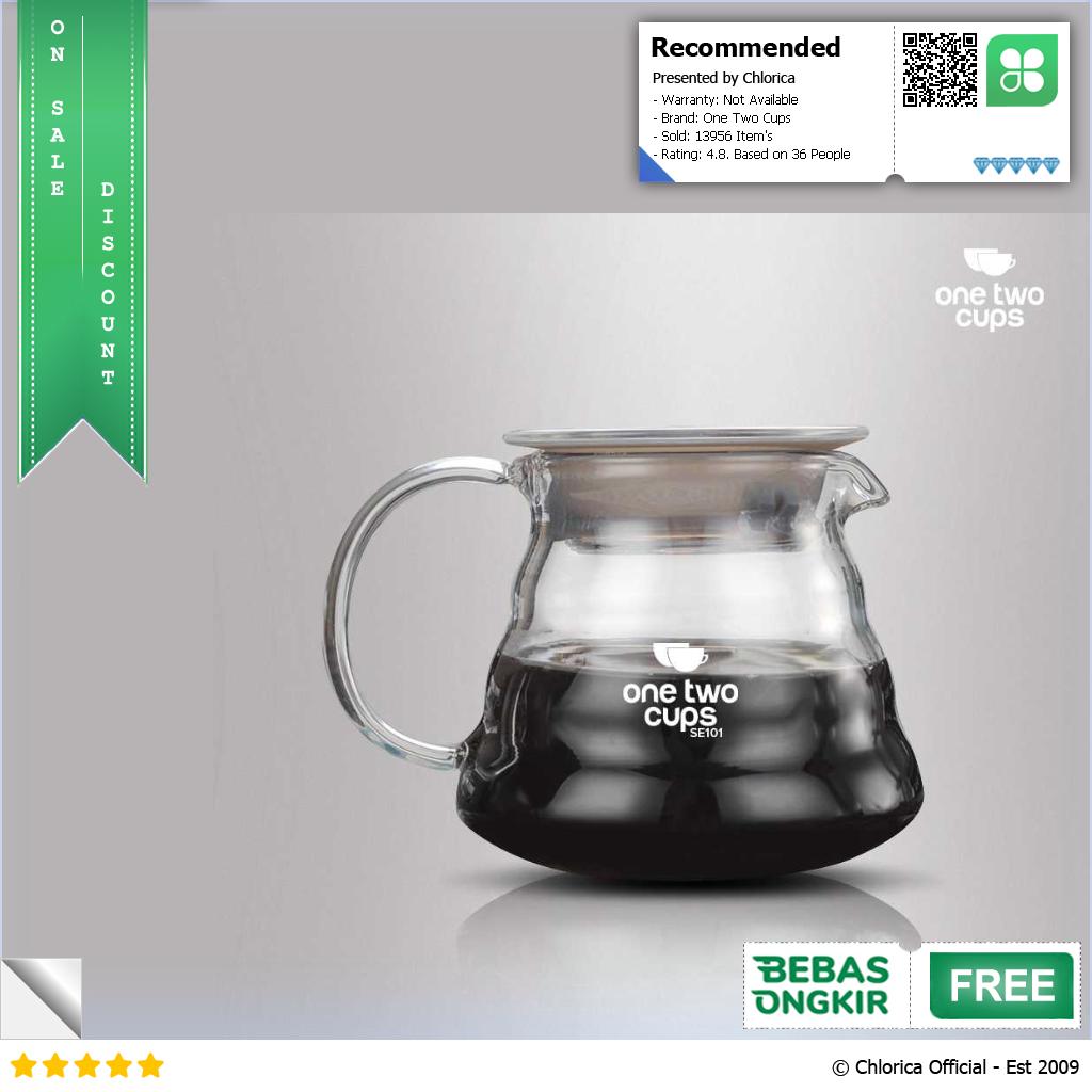 One Two Cups Coffee Server V60 Drip Pour Over Borosilicate Glass SE101