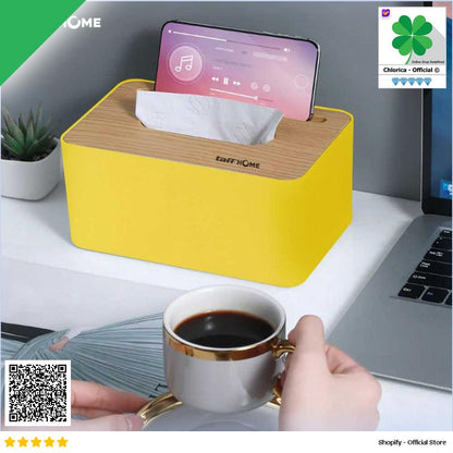 TaffHOME Kotak Tisu Kayu Tissue Box dengan Holder Smartphone ZJ008