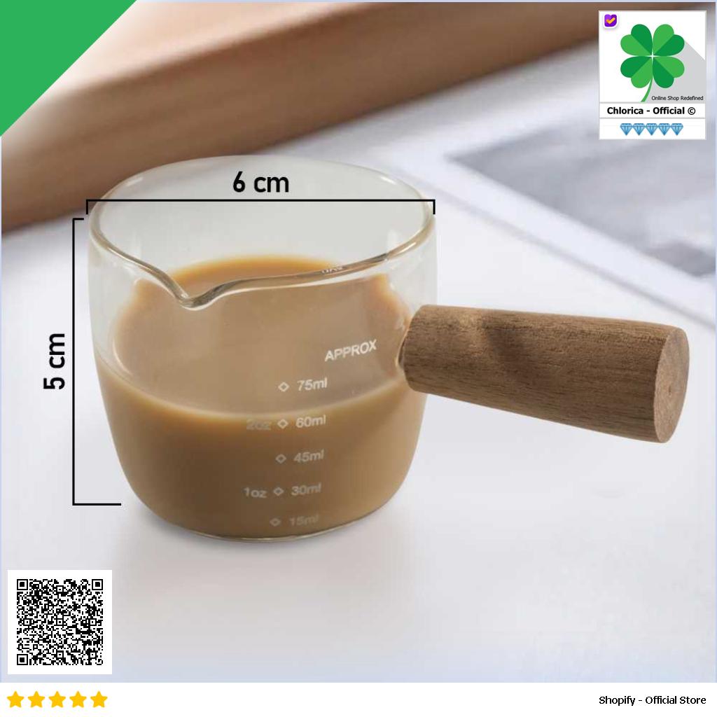 One Two Cups Gelas Milk Jug Pitcher Handle Kayu Kopi Latte Art S10