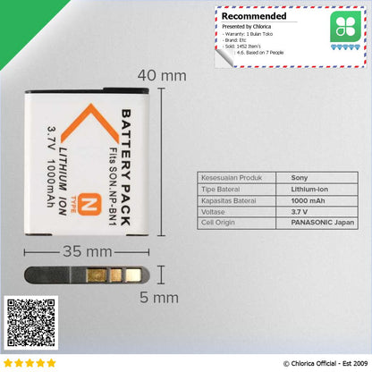 Baterai Kamera Sony 1000mAh Cyber shot NP BN1 DSC J20 Replika 1 1