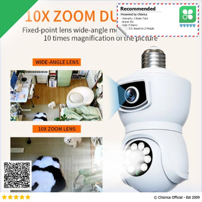 V380 Pro Kamera CCTV Bohlam Dual Lens WiFi IP Camera E27 1080P E9