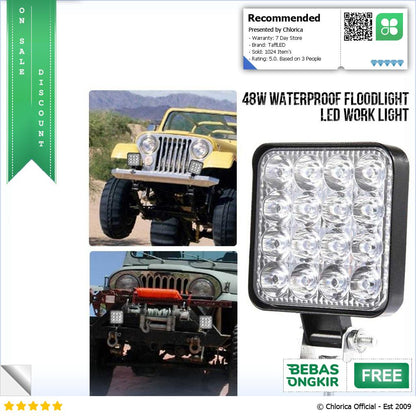 TaffLED Lampu Sorot Tembak Mobil LED Floodlight IP68 Cool White 48W D841