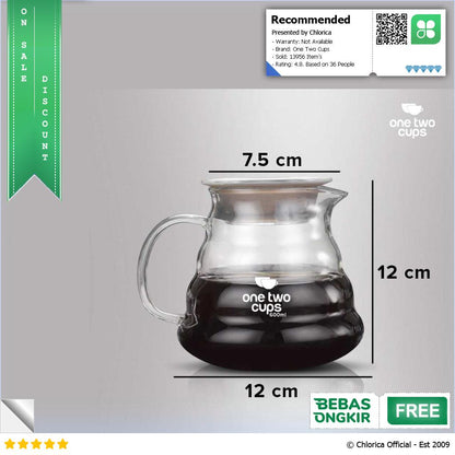 One Two Cups Coffee Server V60 Drip Pour Over Borosilicate Glass SE101