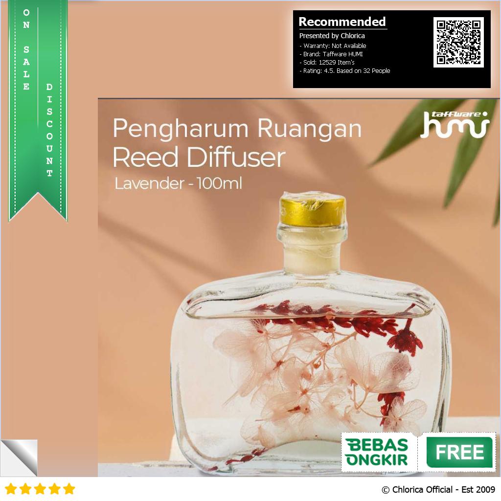 Taffware HUMI Pengharum Ruangan Reed Diffuser with Cotton Sticks 100ml DF 200