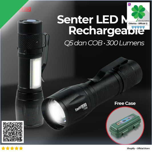 TaffLED Senter LED Mini Rechargeable Q5 dan COB 300 Lumens 7098