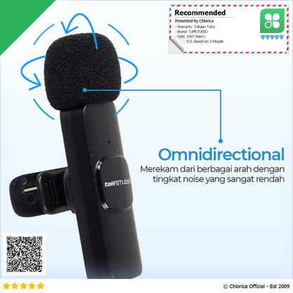 TaffSTUDIO Wireless Lavalier Lapel Microphone Vlogger Lightning 2.4GHz HO86