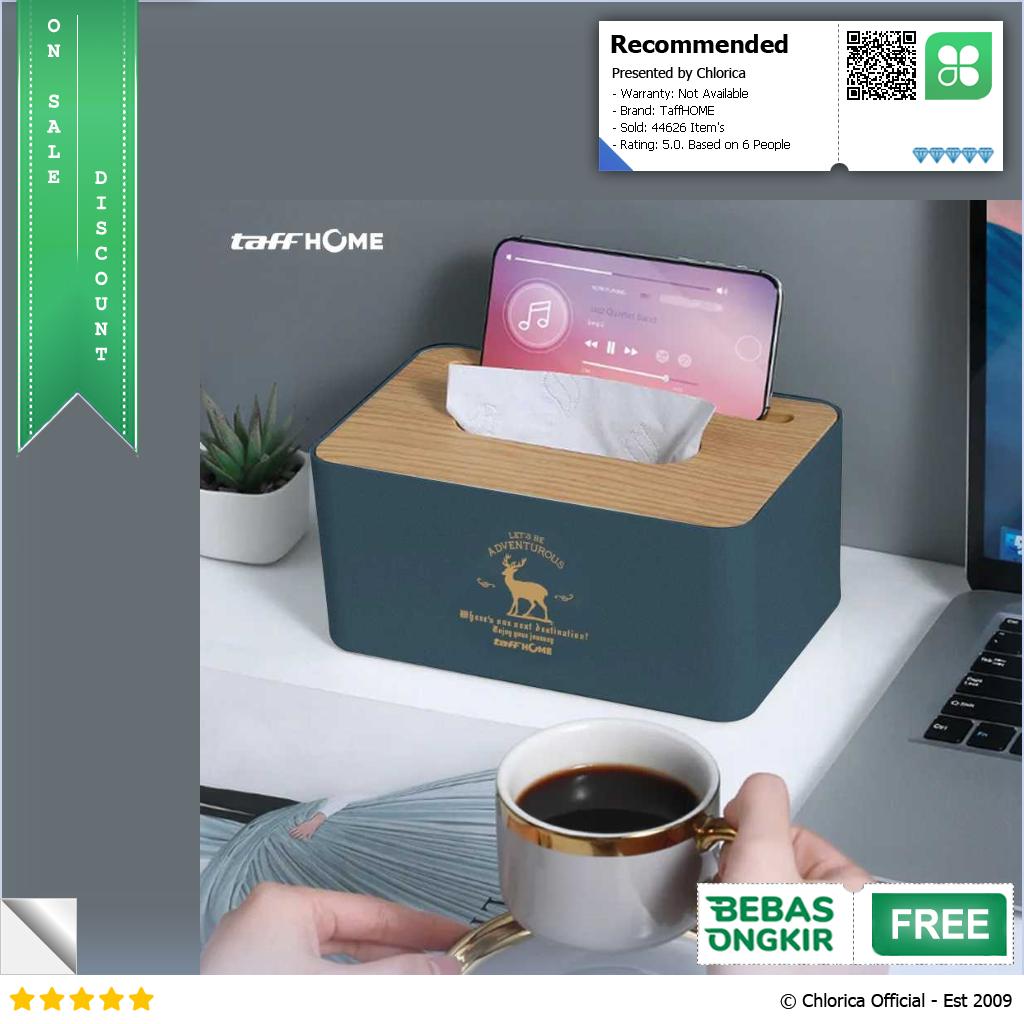 TaffHOME Kotak Tisu Kayu Tissue Box dengan Holder Smartphone ZJ008