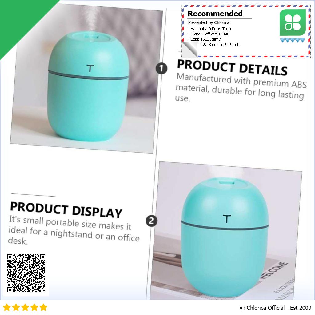 Taffware HUMI Mini Air Humidifier Aromatherapy LED Light 250ml HM22