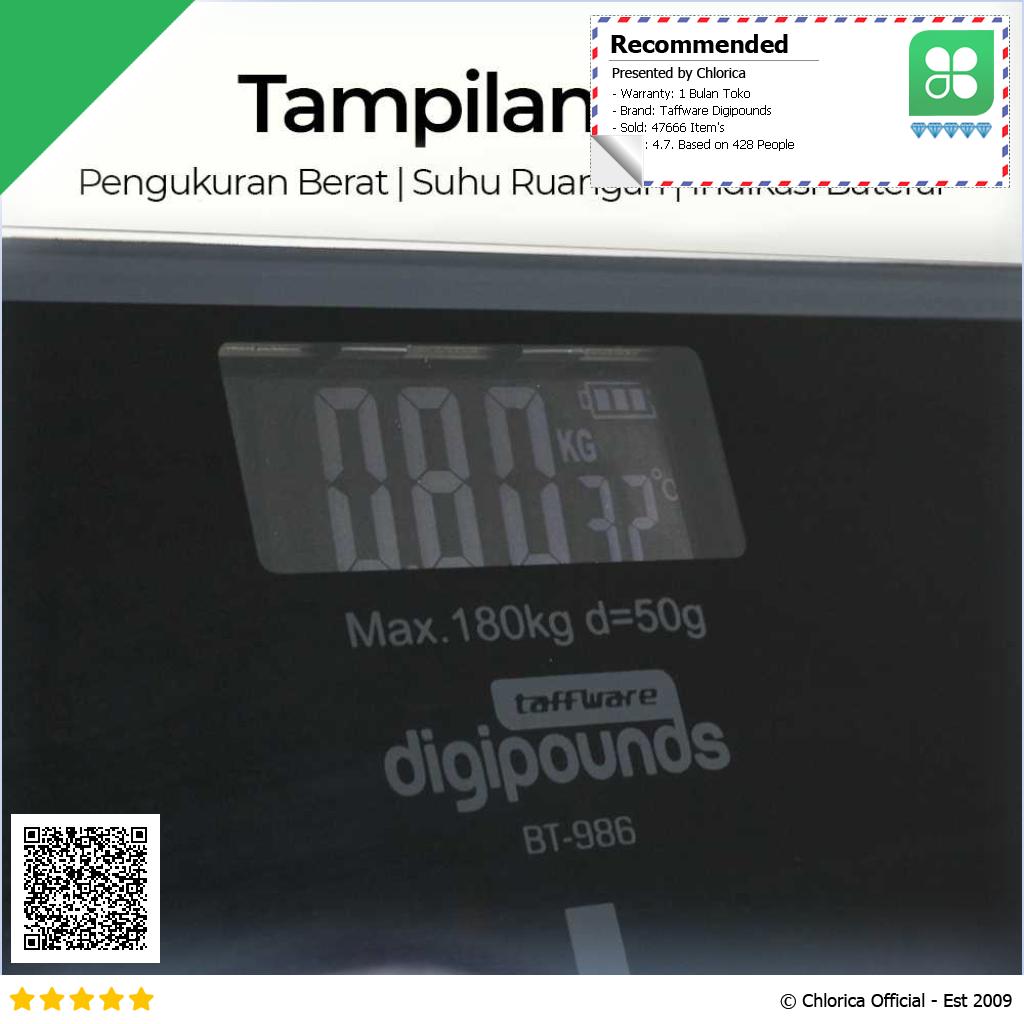 Taffware Digipounds Timbangan Badan Digital Kaca Akurat 180kg BT 986