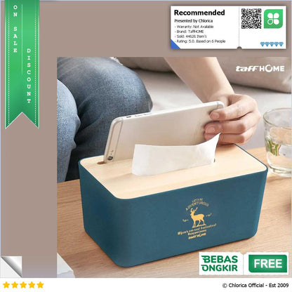 TaffHOME Kotak Tisu Kayu Tissue Box dengan Holder Smartphone ZJ008