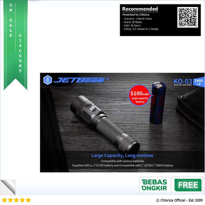 JETBeam Senter LED EDC Flashlight Luminus SST 70 2400 Lumens KO 03