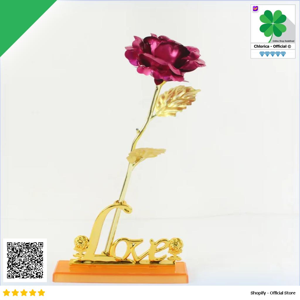 JIUZHO Bunga Mawar Dekorasi Artificial Rose Gold Foil Rose with Holder JZ 550