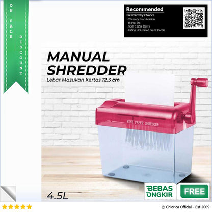 Penghancur Kertas Manual CD Card Paper Shredder 4.5L WST 123