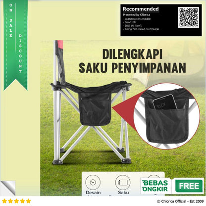 LAKIKA Kursi Lipat Outdoor Mancing Camping Foldable Chair with Pocket LK4