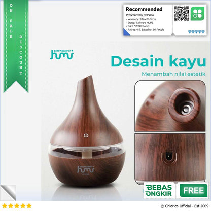 Taffware HUMI Air Humidifier Ultrasonic Wood Grain 300ml K H98