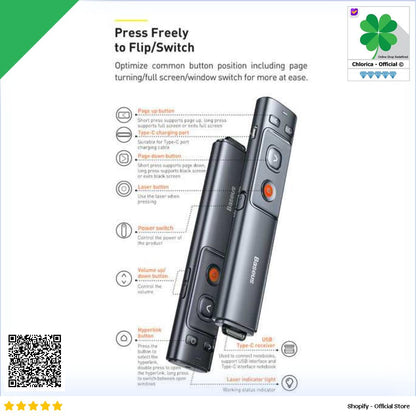 Baseus Wireless Laser Presenter Rechargeable Green Pointer WKCD010013