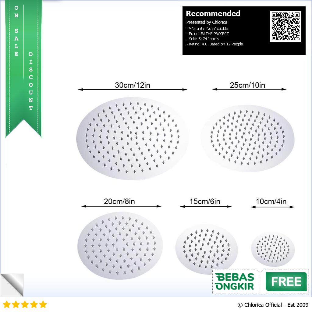 BATHE PROJECT Kepala Head Shower Mandi Rainfall Stainless Steel Round Cosmo 200