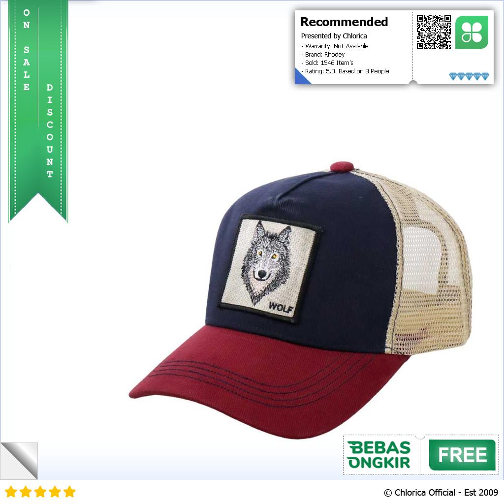 Rhodey Topi Trucker Unisex Jaring Mesh Hat Wolf Patch DH YK