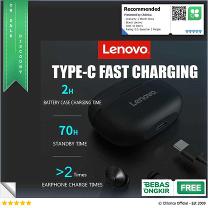 Lenovo TWS Earphone Wireless Bluetooth 5.0 with Charging Dock HT05