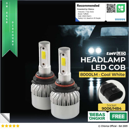 TaffLED Lampu Depan Mobil LED COB Headlamp 8000LM Cool White 2 PCS S2