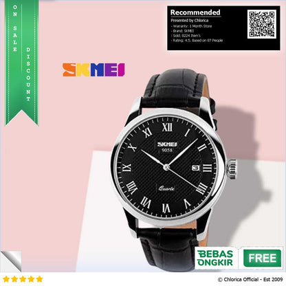 SKMEI Jam Tangan Analog Strap Kulit Anti Air 30M 9058CL